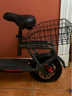 Adult electric scooter with seat and basket