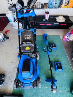 Kobalt 40-Volt 21-in Brushless Battery Push Lawn Mower 6 Ah and string trimmer (2 batteries, and two chargers Included)