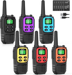 Walkie Talkies Long Range for Adults, Rechargeable Walkie Talkies 6 Pack with 22 FRS Channels, 2 Way Radios, NOAA, Li-ion Battery, LED Flashlight, VOX