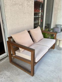 Outdoor Sofa with Cushions and Marble Table