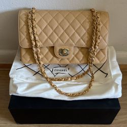 Chanel Beige Caviar Medium Double Flap Bag