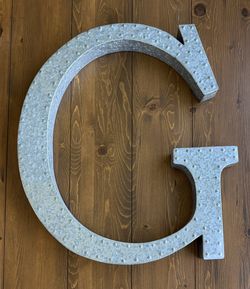 Pottery Barn 30” Galvanized Metal “G” Letter Silver Wall Decor