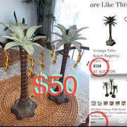 $50 Vintage/Mid Century Palm Trees 🌴 set Palm Beach Regency 12” tall embellish with Beads