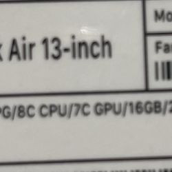 New 2021 M1 MacBook Air 16GB Ram