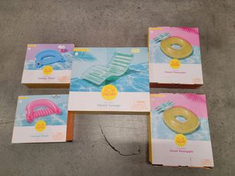 $39 For All, Mixed Lot of (5) Inflatable Pool Chaise And Tubes,  Brand New