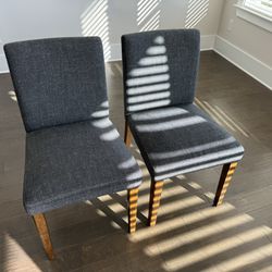 Two (2) West Elm Upholstered Side Dining Chairs - Wood Legs