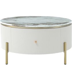 Round Marble Pattern Coffee Table With Storage 