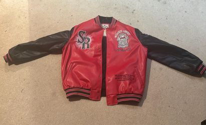 Brand New Smoke Rise Men's Legacy PU Varsity Jacket - Red/Black