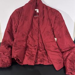 Never Worn - Coldwater Creek Red Quilted Embroidered Jacket (Women’s Size 4)