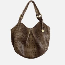 Brahmin Anne Melborne Croco Hobo Bag Handbag Purse in Toasted Almond Tan