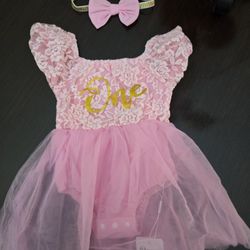 Gorgeous First Birthday Romper Dress. New With Tags. Size 9-12months
