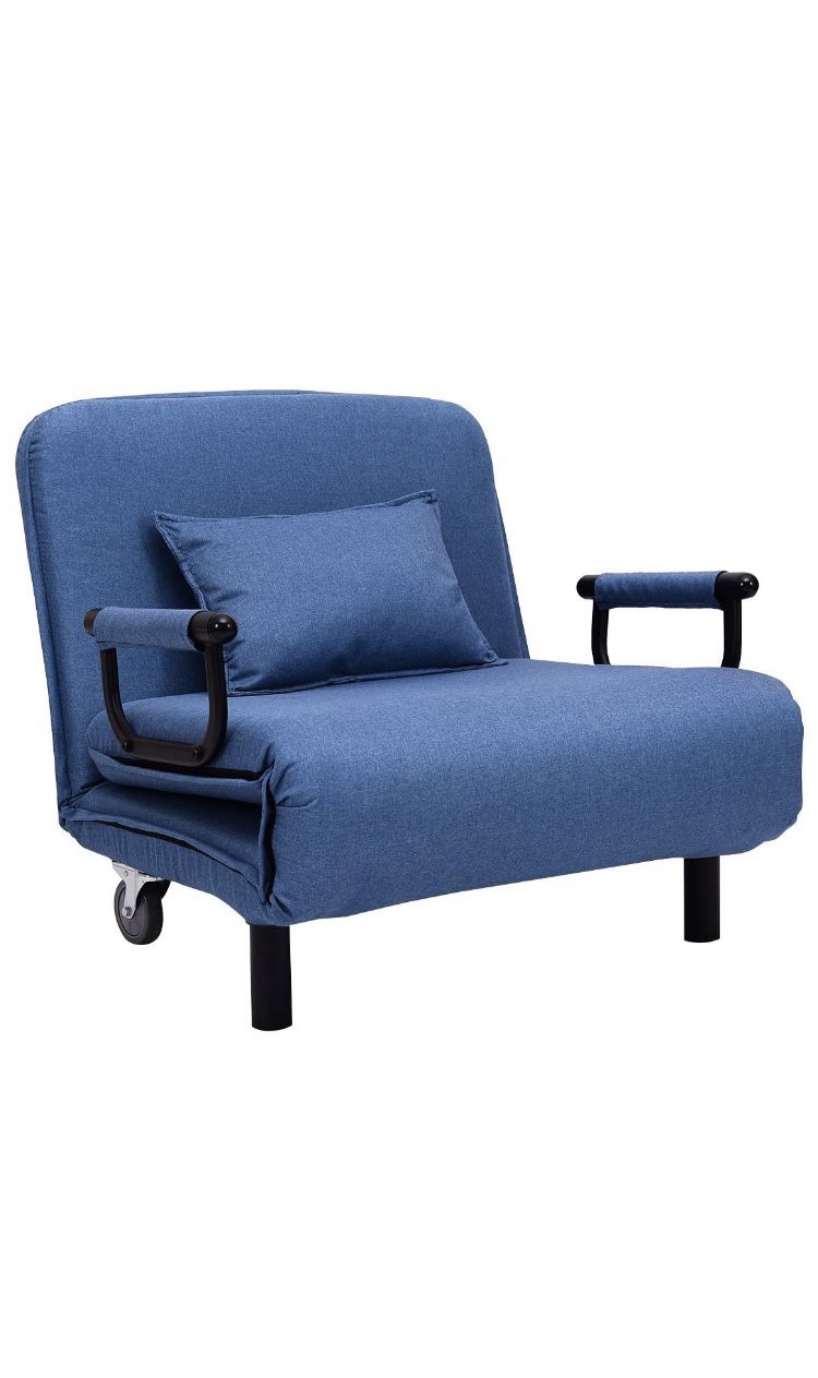 Giantex Sofa Bed Folding Arm Chair 29.5" Width Convertible Sleeper Leisure Recliner (Blue)