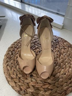 Christian Louboutin Beige Leather Dos Noeud Bow Ankle Strap Pumps