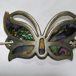 VINTAGE STERLING SILVER & ALPACA ABALONE HAIR PIN