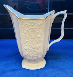 Vintage Lenox “ Carolina” Ivory Footed Pitcher With Gold Trim 