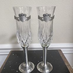 Irish Wedding Gift- Claddgh  Wedding Flute Pewter (pair)