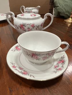 Porcelain Tea Set with Pink Rose Pattern