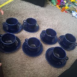 Set Of 7 Cobalt Blue Fiesta  Saucers And Cups. 