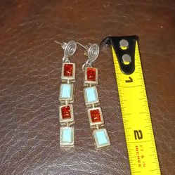925ss Vintage Turquoise, Amber, Hill Tribe Stud Earrings 