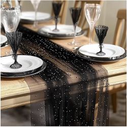 PATIKIL 10Ft Pearl Table Runner, 5Pcs Sheer Tulle Fabric Lace Tablecloth Chiffon Wedding Table Cloth for Bridal Shower Birthday Party Dessert Arch Vei