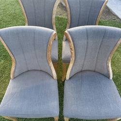 Set of 4 Elegant Upholstered Dining Chairs – Gray Fabric & Wood Frame