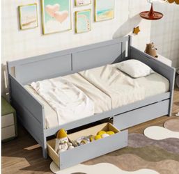 Twin Size Pine Wood Daybed with two Storage Drawers Grey