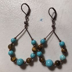 Handmade Turquoise And Tigers Eye Earrings