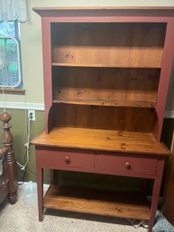 Red and pine shelf and table combo