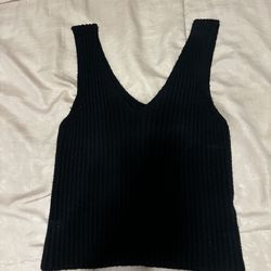 AUDREY3+ Black Ribbed V-neck Tank Top M