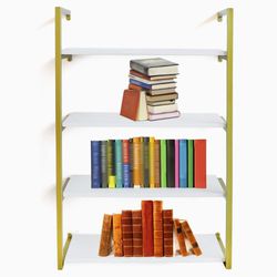 Eapmic 4-Tier 24in Floating Wall Shelves,Wall Mounted Storage DIY Open Bookshelf Decor Book for Living, Dining Room, Office, Wood Wall Shelf with Meta