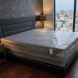 New King Bed Frame + Plastic Sealed King Mattress + Box Spring 
