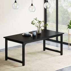 Dining Table – 63" Rustic Brown Top with Heavy-Duty Metal Frame