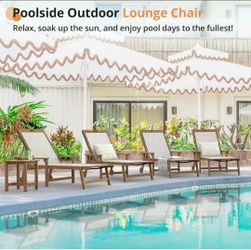 LUE BONA Chaise Lounge Chair Outdoor Set of 4, HDPS and HDPE Wicker Chaise Lounger with 5 Positions, Pool Lounge Chairs with Wheels and Adjustable Bac