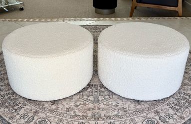 Pair of  24” Kinwell White Boucle Stool Ottomans