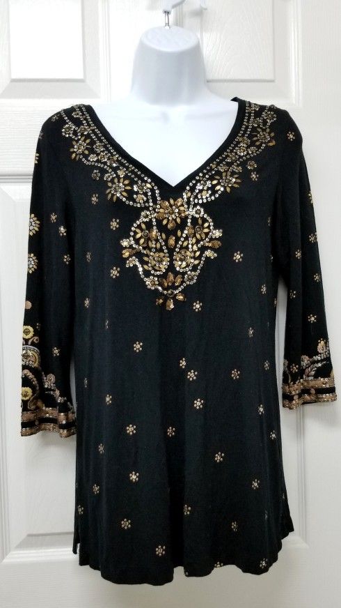Gold Sequin Chico's Top