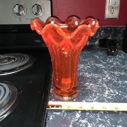 vintage 1960s Viking Amberina/ Flame Red Flame Art Glass Vase