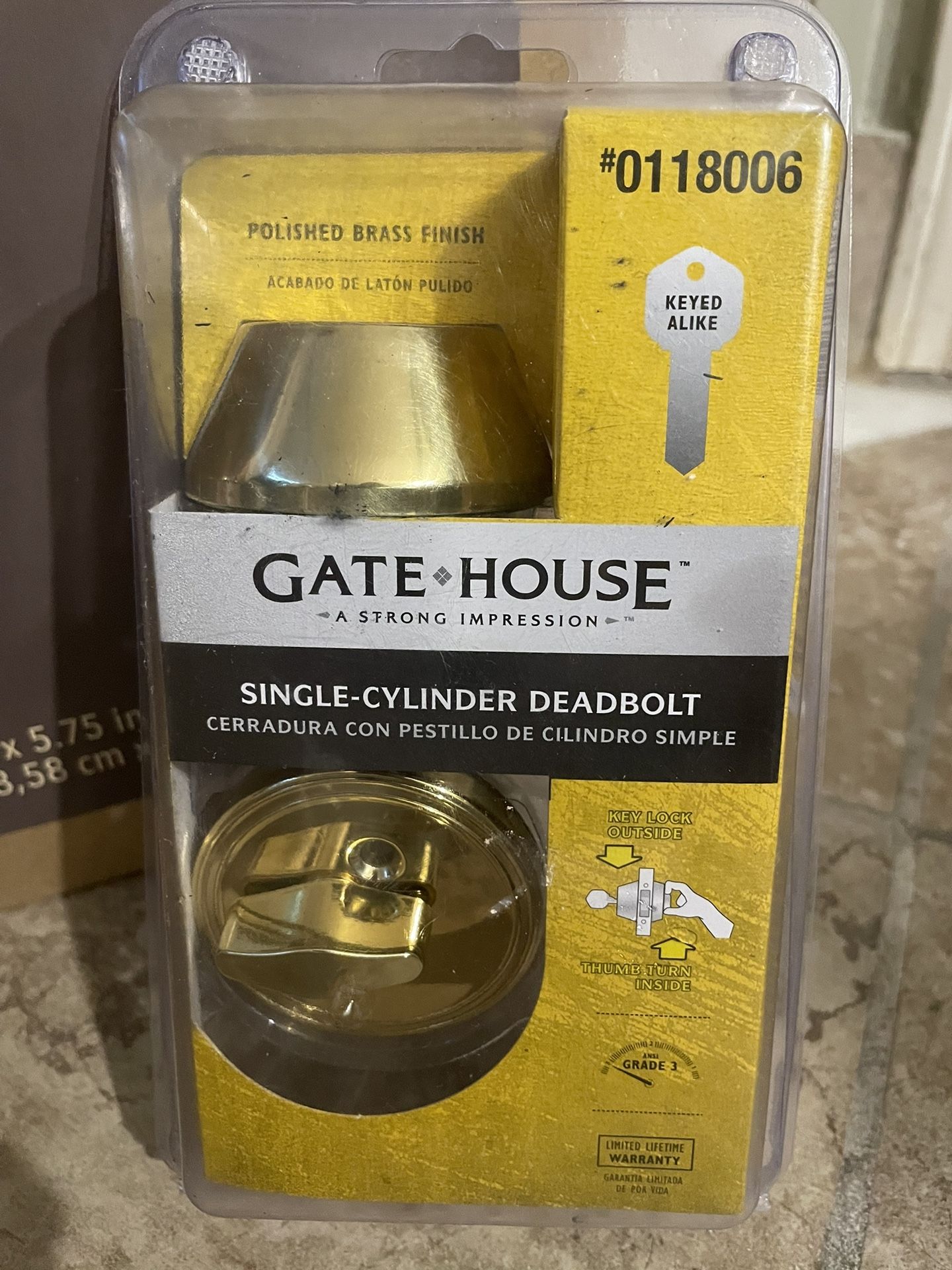 Gatehouse Polished Brass Single Cylinder Deadbolt