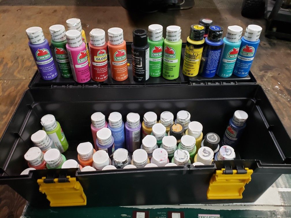 Apple Barrel Acrylic Paints 53 bottles allmost all of them brand new