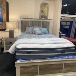 Bed Frame And Full Dresser with Full Mirror