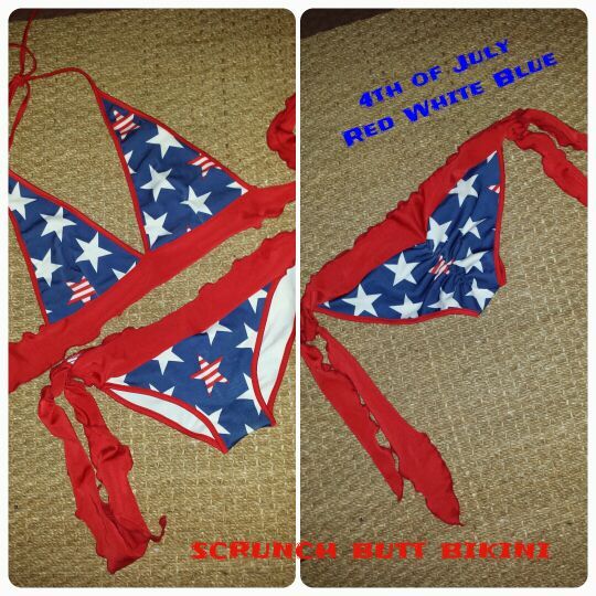 Handmade Stars and Stripes red white blue bikini