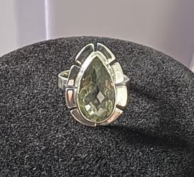 Sterling Silver Ring With Green Amethyst Gemstone