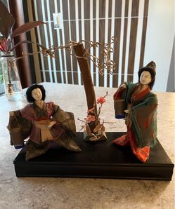 Vintage Japanese dolls carrying water buckets