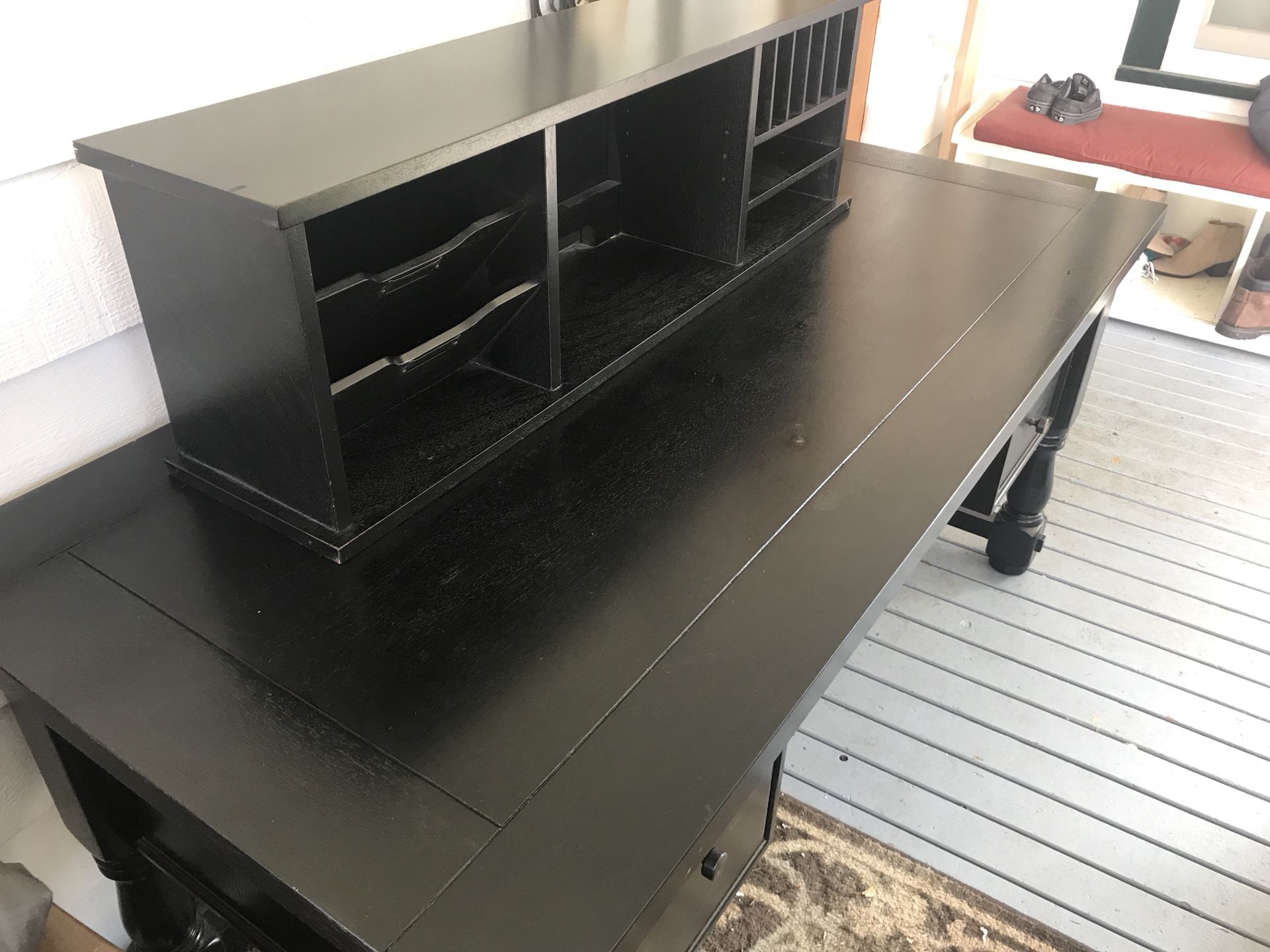 Pottery Barn Aris Large Black Desk with Tech Hutch for Sale in Kirkland