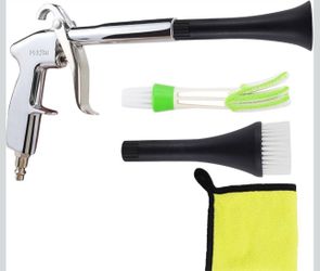 Car Cleaning Gun with Microfiber Cleaning Cloth, Car Detailing Brush, and High-Pressure Air Blow Gun with Two Sets of Nozzles. Perfect for interior ca