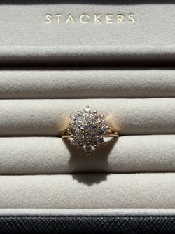 Vintage Yellow-Gold Tone Clear Cluster Stones Ring