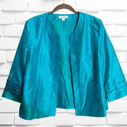 Dressbarn Women’s Size Large Turquoise Open Front Blazer  Business Casual GUC