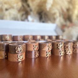 60 wood napkin rings with copper resin Puerto Rican coqui detail  Used once for a wedding last weekend. We can also sell these in smaller sets if requ