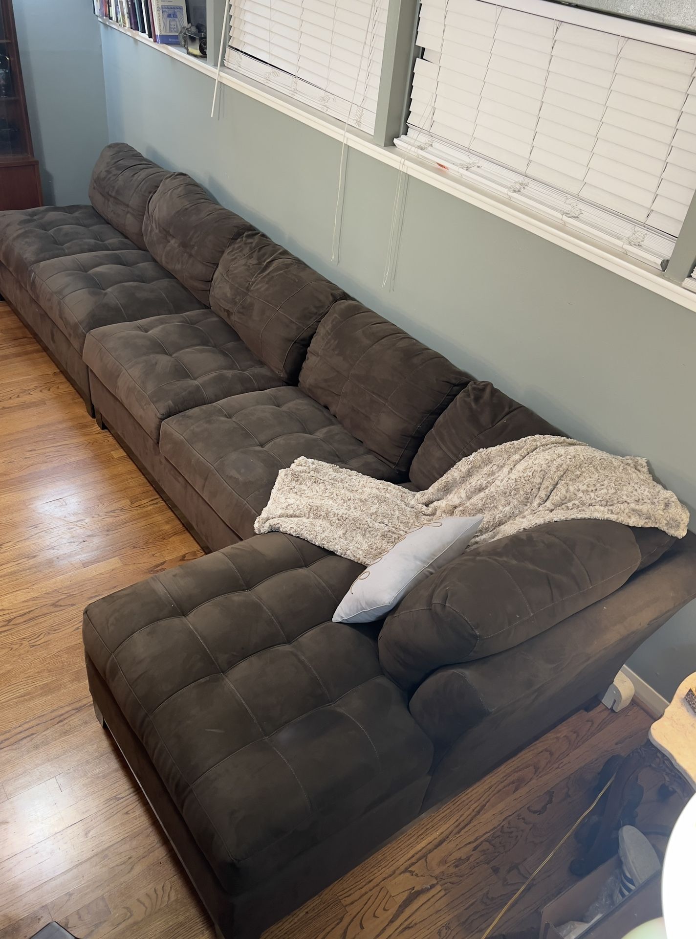 Cindy Crawford chocolate brown microfiber three-piece sectional couch