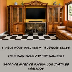 5-Piece Wood Wall Unit with Beveled Glass