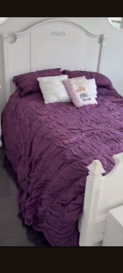 White Wood Bed Frame with Headboard